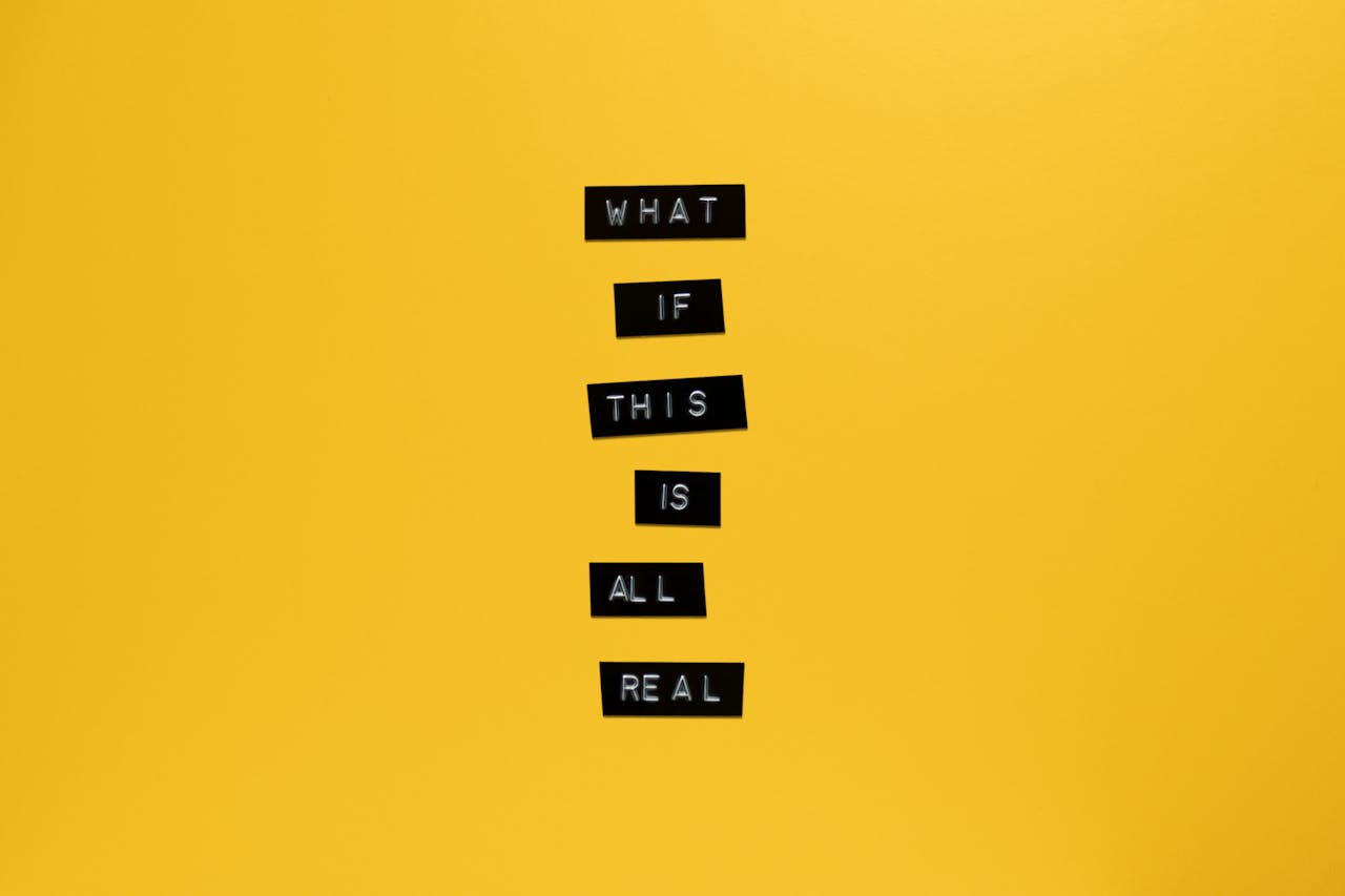 team-03 Inspirational text 'What if this is all real' on yellow surface.